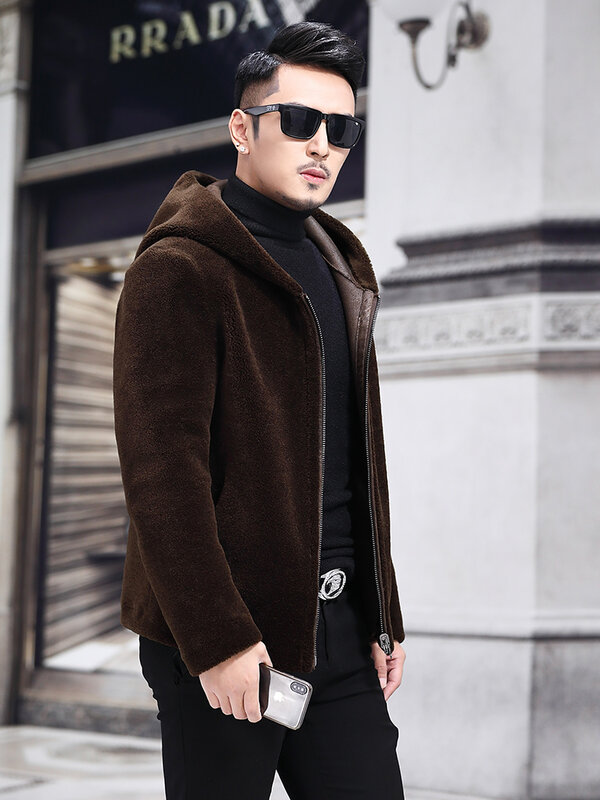 2023 inverno uomo nuova moda vera pelliccia cappotti caldi maschio corto Casual con cappuccio cappotti uomo vera pelliccia di lana d'agnello giacche P477