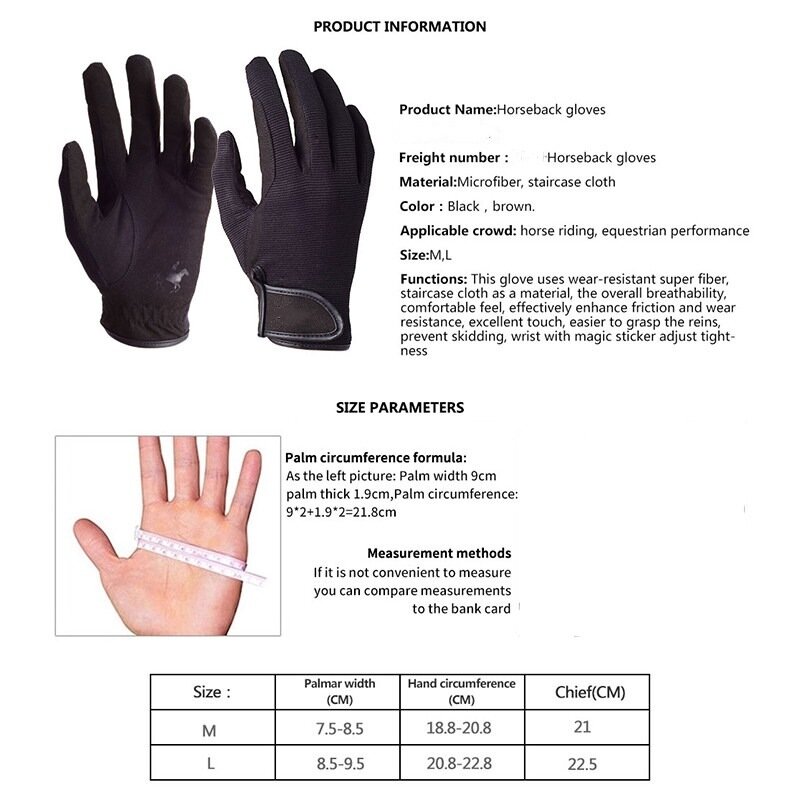 Equestrian Horses Glove Horse Riding Gloves Anti Slip Bike Full Finger Outdoor Equipment Professional Sports Gloves