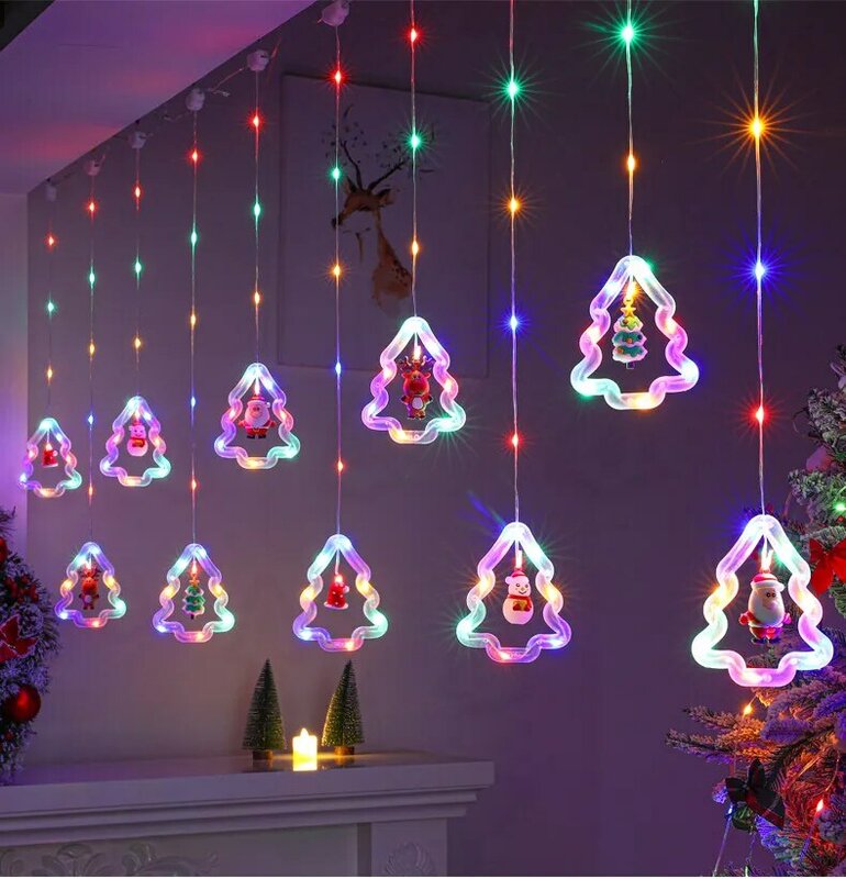 Guirnalda de luces LED para decoración de ventanas, decoración de Navidad, Papá Noel, regalo de Navidad, Año Nuevo, hogar, 10LED
