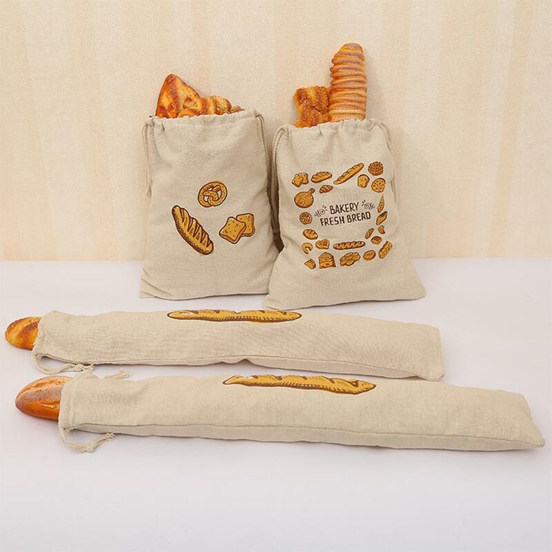 Bolsas de pan de lino reutilizables con cordón, accesorios de almacenamiento de alimentos lavables grandes, organizador de cocina sin blanquear para el hogar