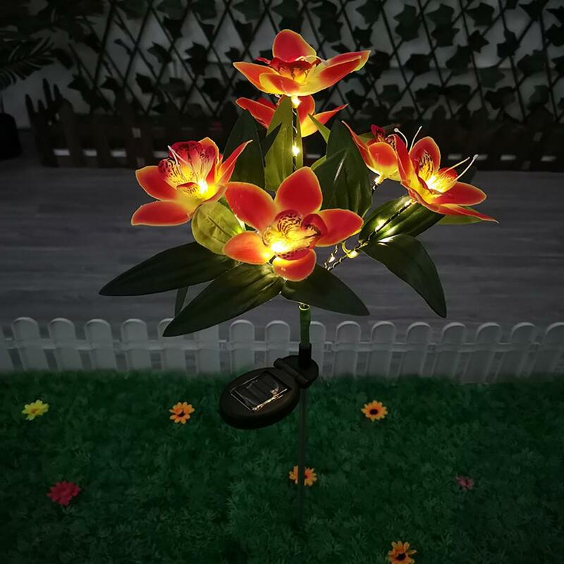 Lámpara Solar elegante con diseño de flor de Orquídea, luces solares de jardín, decoración de paisaje impermeable con 7 cabezales, instalación Simple, Led
