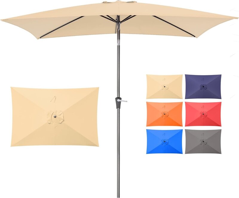 Ombrellone rettangolare da esterno 6.6x10 piedi, ombrellone da tavolo con pulsante inclinabile e manovella, robusti ombrelloni da mercato