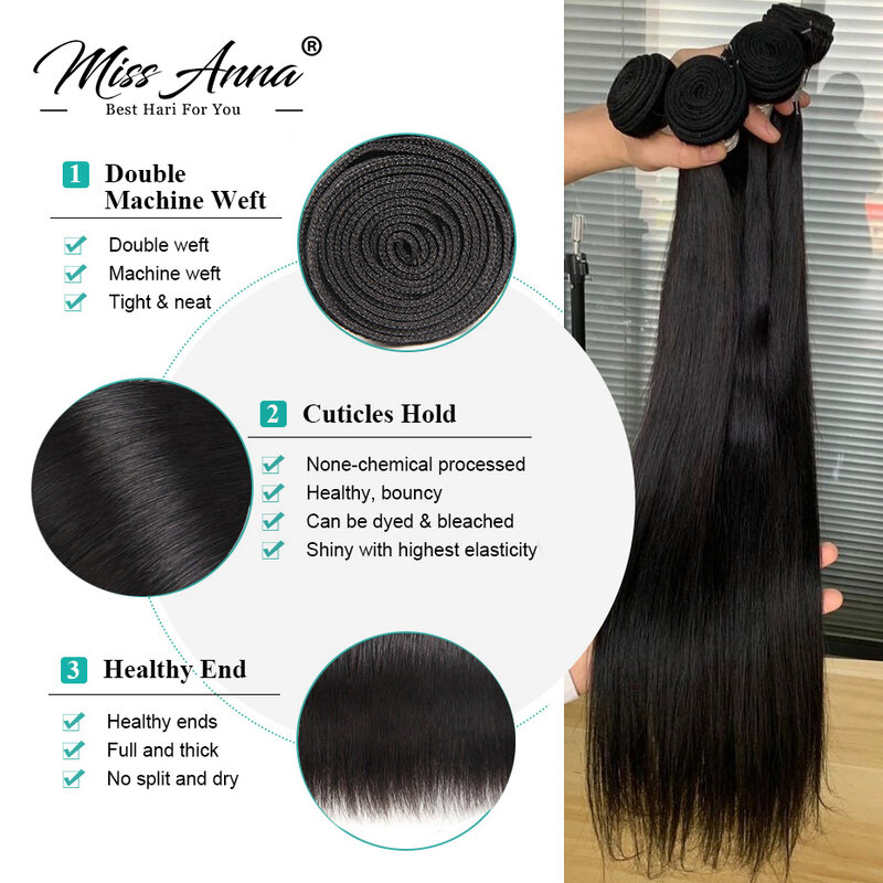 Missanna 36 38 40Inch Bundles Human Hair Brazilian Soft Weave Bundles 3/4Pcs Straight Human Hair Bundles 40 Inch Hair Extensions