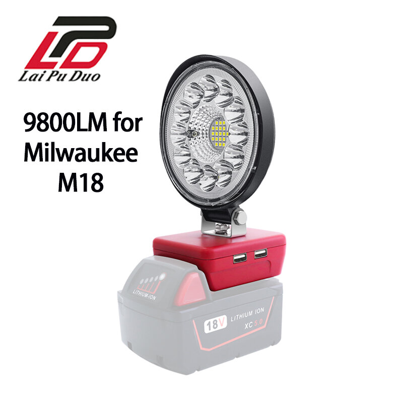 9800LM 27W for Milwaukee M18 14.4V 18V LED Work Light Flashlight Electric Torch Spotlight Li-ion Battery High Low Ceam Control