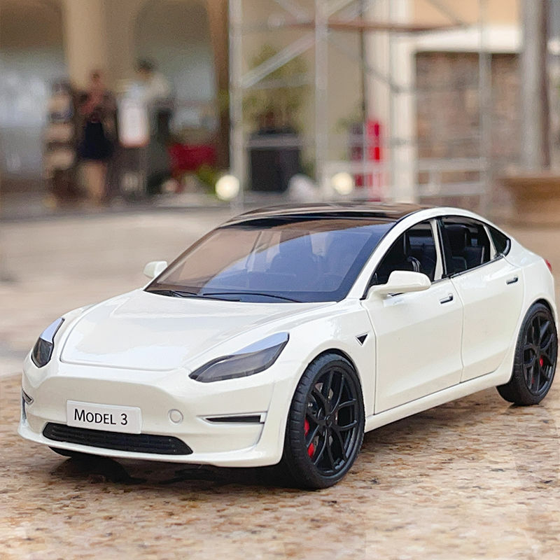 Tesla Model 3 Y modelo de coche de aleación, vehículo de juguete de Metal fundido a presión, simulación de sonido Y luz, colección de regalos para niños, 1:24