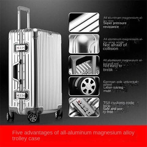 100% Volledig Aluminium Trekstang Koffer Universeel Wiel 24 Wachtwoord Instappen Koffer 20 Inch Zakenreiskoffer