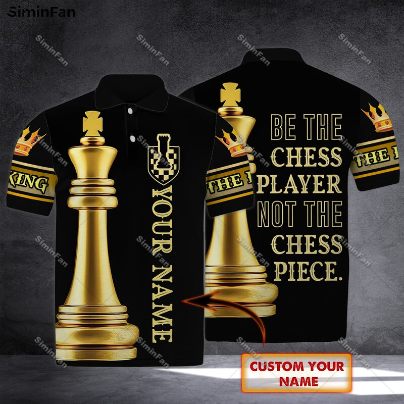 Polo con estampado 3D de jugador de ajedrez con nombre personalizado para hombre, camiseta con solapa Unisex, Camiseta deportiva de tenis, Tops para mujer