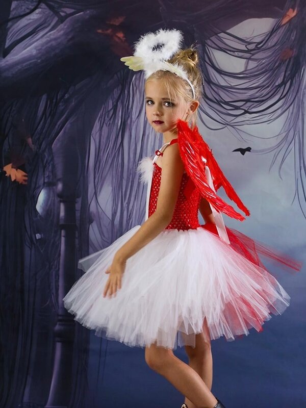 New Girls' Dress Mesh Princess Dress Halloween Angels and Demons Children's Role Playing Costume