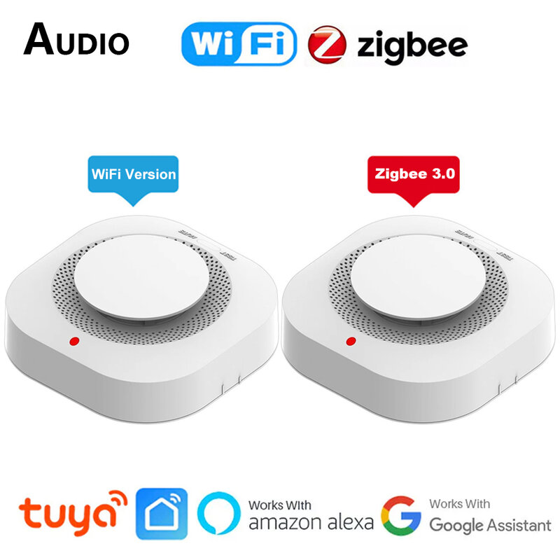 ZigBee Tuya WiFi detektor asap pintar, Alarm keamanan perlindungan api untuk sistem keamanan rumah melalui aplikasi kehidupan pintar