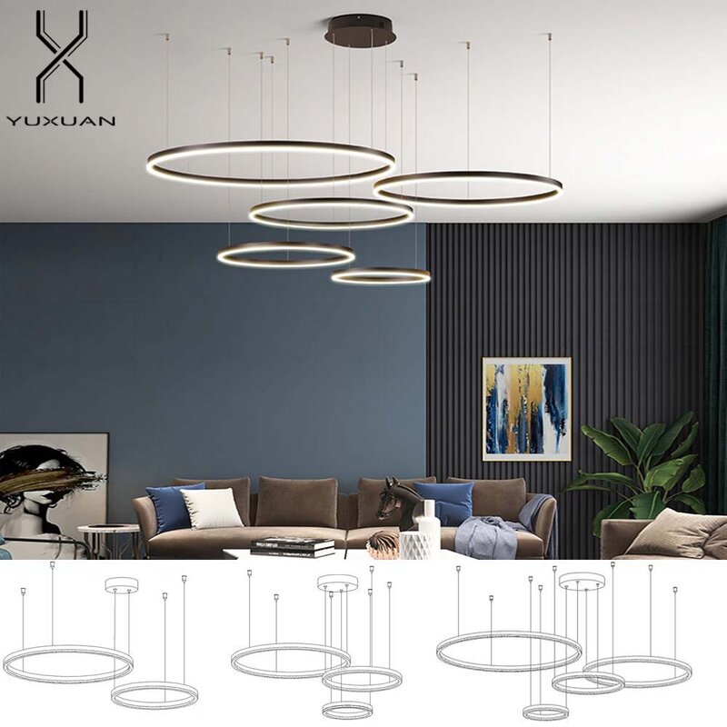 Modern Led Pendant Light Pendurado Lâmpada Ouro Preto Branco Anéis de Café Nordic Lustres para Arte Design Criativo Luxury Home Decor