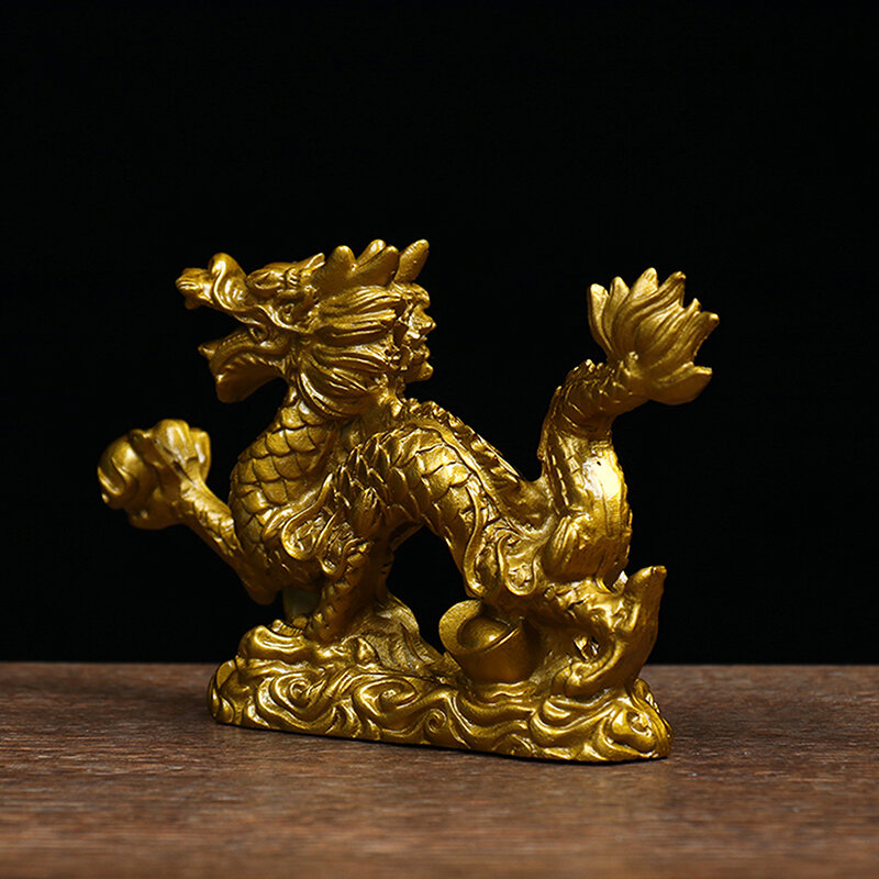 1Pc 2024 Goede Gelukkige Draak Chinese Twaalf Zodiac Standbeeld Gouden Draak Standbeeld Dieren Sculptuur Beeldjes Desktop Decoratie