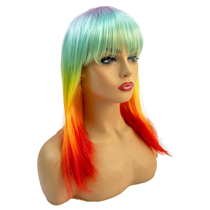 Pelucas largas y rectas de Color arcoíris para mujer, juego de rol de Color degradado para fiesta de vacaciones, pelucas sintéticas para niñas