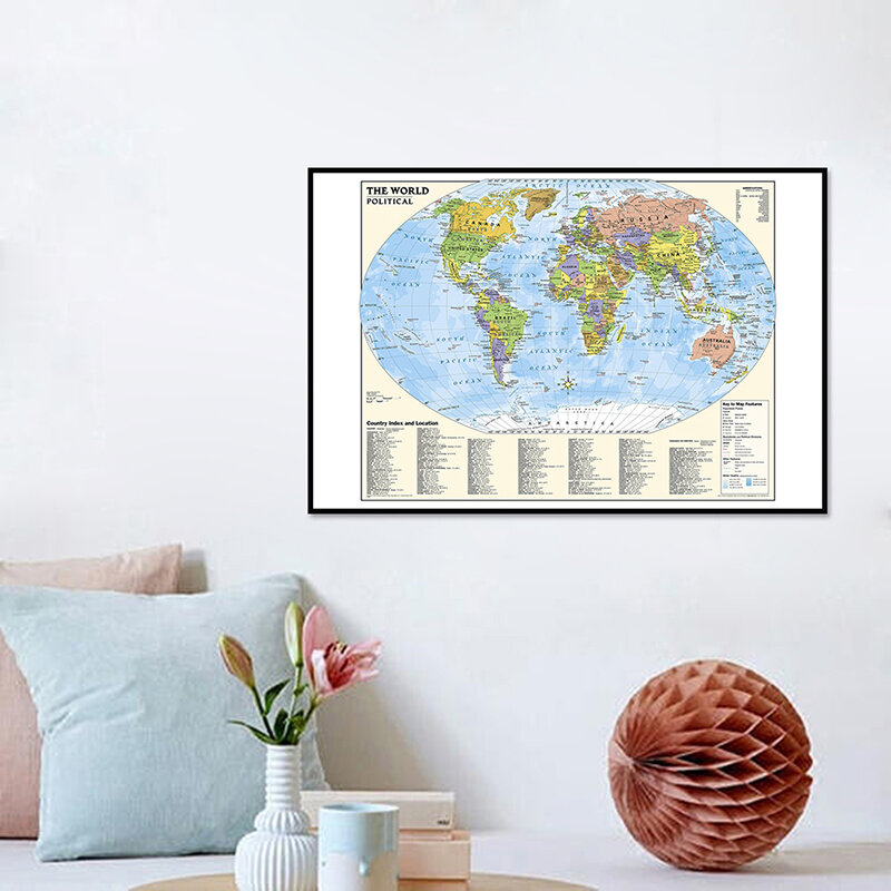 La carte du monde en anglais sans sensation de pays, toile, édition classique, affiches et impressions du monde, fournitures de voyage, 59x42cm