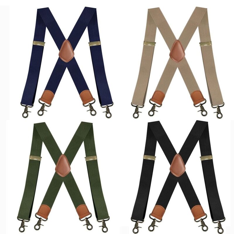 Suspender Vintage dapat diatur, 4 klip kait perunggu 3.5cm suspender lebar pesta pernikahan x-hitam elastis Pria Wanita