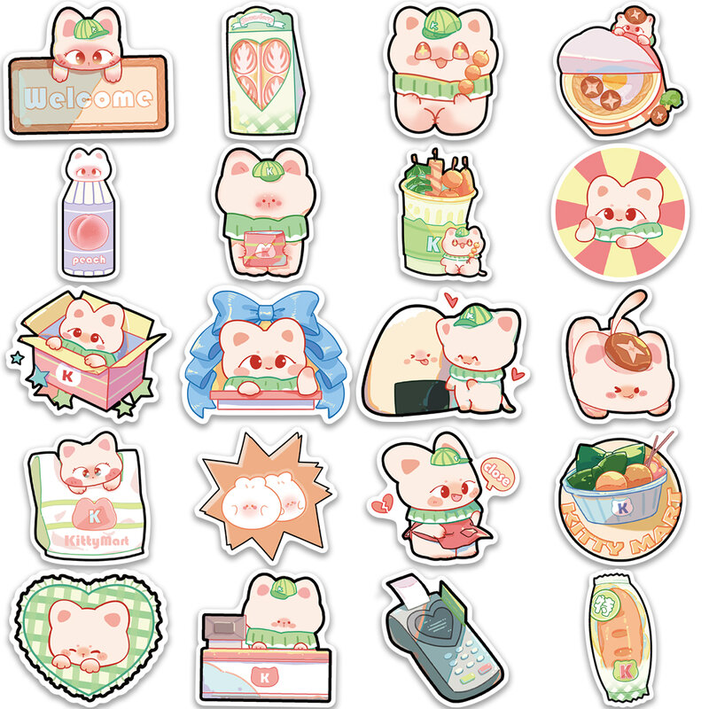 10/25/40 Stuks Cartoon Schattige Supermarkt Kat Stickers Kawaii Voor Kinderen Diy Skateboard Laptop Bagage Fiets Auto Stickers Sticker