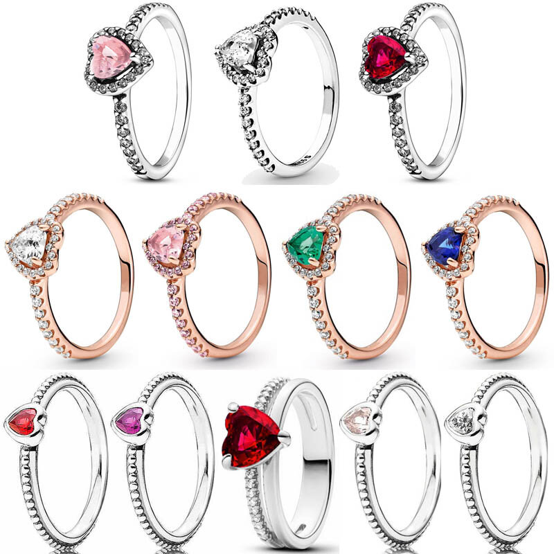 Nuovo anello in argento Sterling 925 pavimenta il cuore rialzato a doppia fascia con anello di cristallo per le donne regalo di compleanno gioielli fai da te in europa