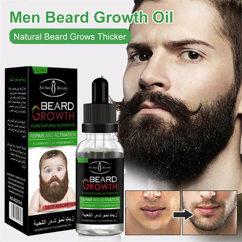 Óleo de crescimento para barba, bálsamo de cera, produtos para perda de cabelo, condicionador leave-in para peito arrumado, bigode, 30ml