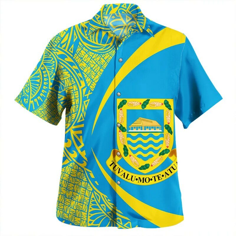 Camisetas polinésias 3D masculinas, camisas estampadas com emblema 3D, gráfico da bandeira, camisas curtas, moda streetwear, blusas de verão