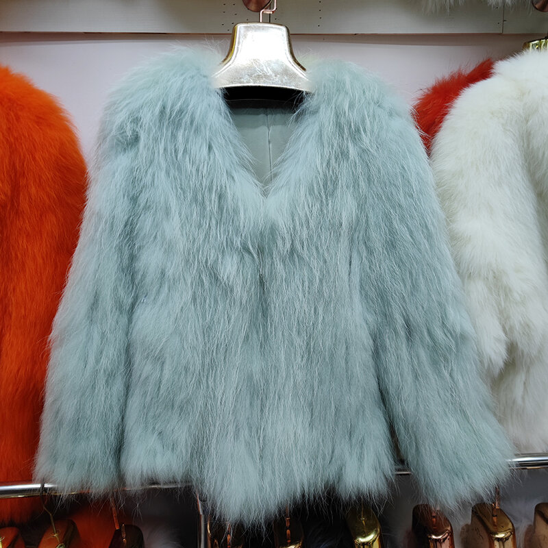 2024 Hot Sale Brand High Quality Natural Raccoon Fur Knitted Coat Women's Long Sleeve Winter Warm Genuine Fur Coats Long Jackets