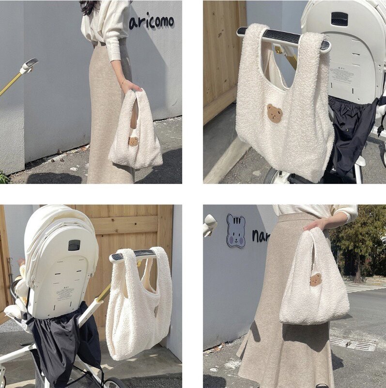 New INS Nordic Style Large Capacity Lamb Plush Mommy Bag Portable Storage Bags Multifunctional Mother Baby Bag 2024