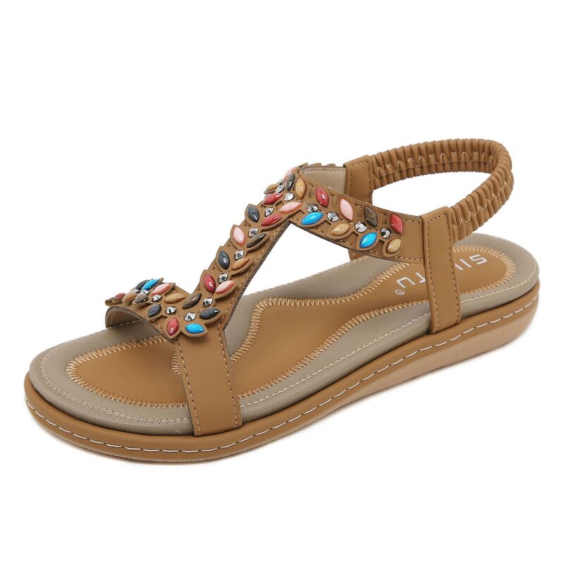 2024 Nowe płaskie sandały plażowe z kryształkami dla kobiet Moda rekreacyjna Hurtownia butów dla kobiet