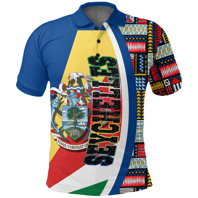 Africa Seychelles Map Flag 3D Printed Polo Shirts For Men National Emblem Short Sleeve Patriotic Coat Of Arms POLO Shirt Jersey