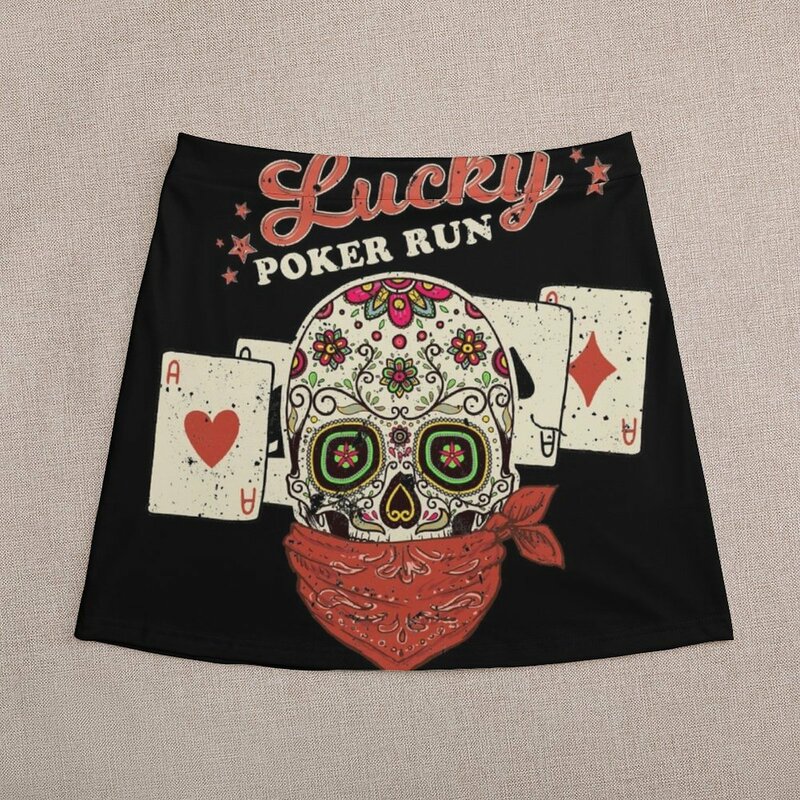 Poker Run - Sugar Skull bandana & Cards rok Mini pendek seksi rok mini rok musim panas wanita
