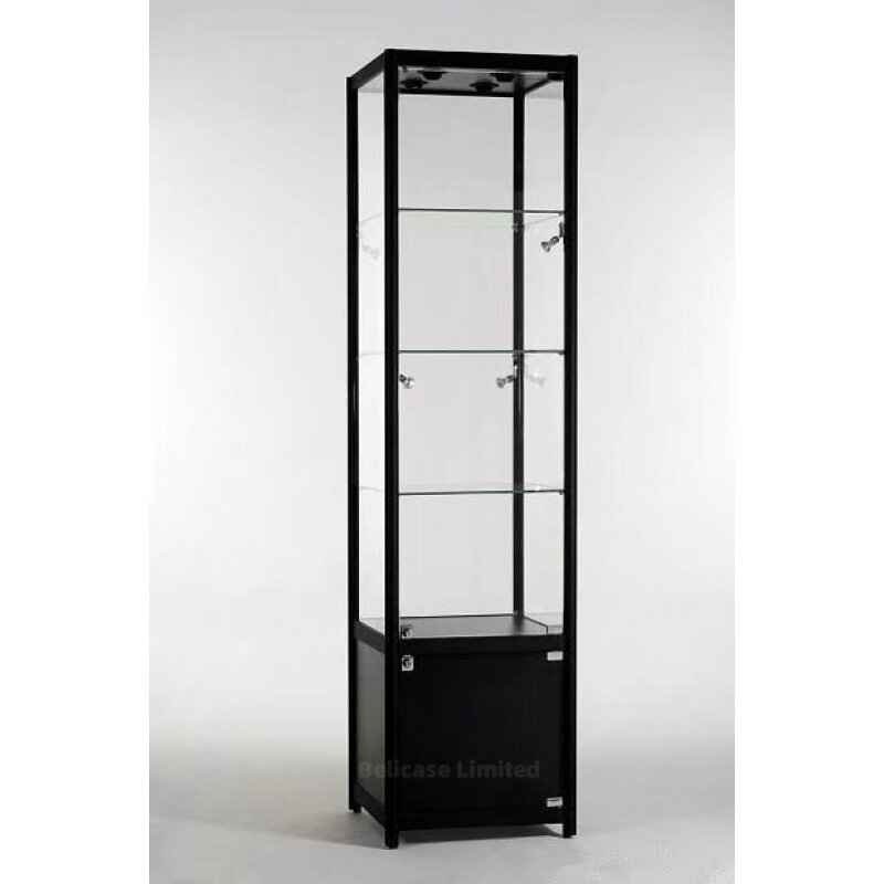 custom，Customized Black Aluminum Frame Glass Display  Cabinet For Collect With LED light Showcase