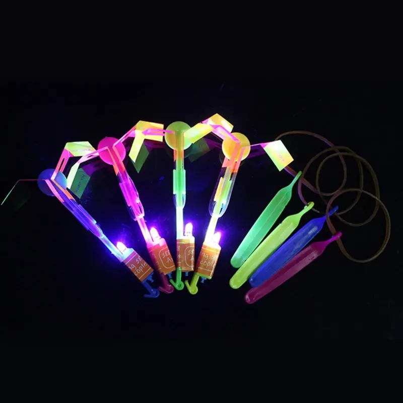 Funny outdoor sport LED Light Arrow Rocket Helicopter Slingshot aircraft Flying Toys Rubber Band Catapult Bamboo Dragonfly gift