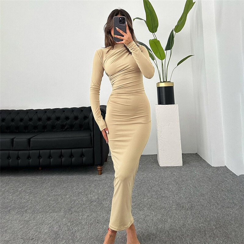 Spring New Wrapped Hip Skirt, European and American Slim Fit, High Grade, Solid Color, Temperament, Long Dress for Women YBF20-3