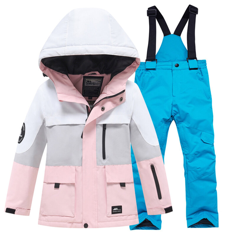 Conjunto de roupa de neve infantil para meninos e meninas, ternos de esqui quentes e impermeáveis, jaquetas e calças off-road,-30 ℃, 5, 8, 10, 12 anos, luxo