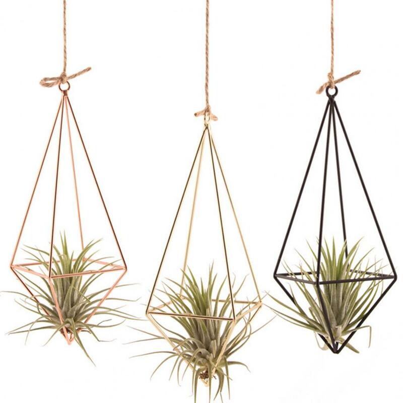 Small Air Plant Stand Geometric Glass Terrarium Propagation Station with Iron Stand for Home Office Decor Plant Lover for Air