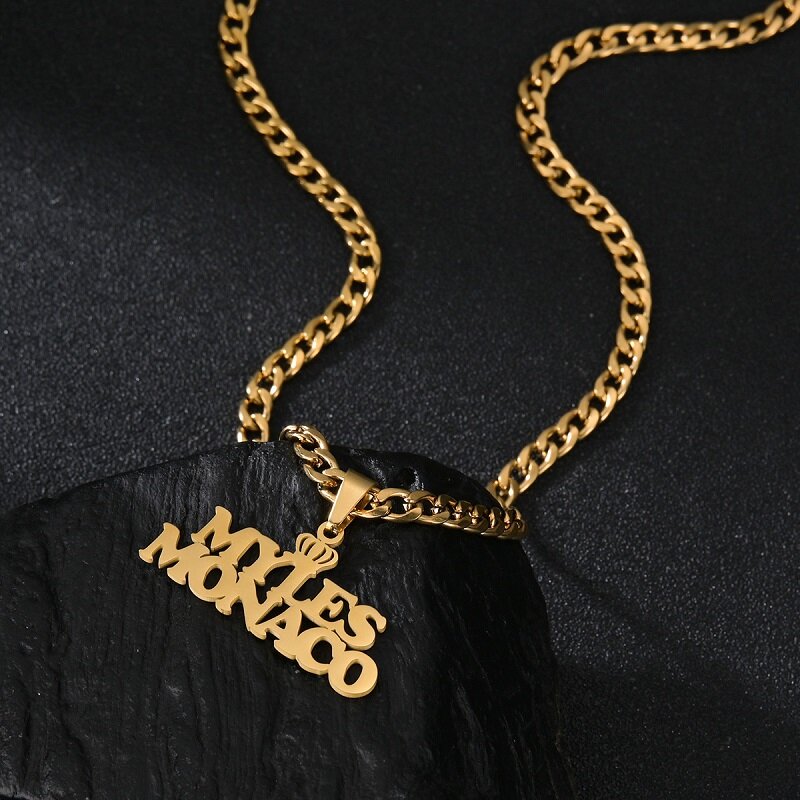 Nom personnalisé pendentif collier en acier inoxydable bijoux personnalisés cubain chaîne épaisse pour hommes femmes collier détachable cadeau