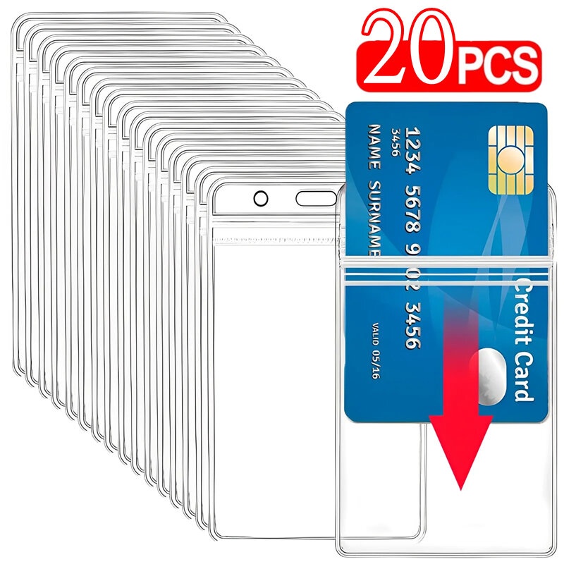 Suporte do cartão vertical transparente, tampa protetora do cartão impermeável para o emblema da identificação, cartões de crédito, resealable zip, material de escritório