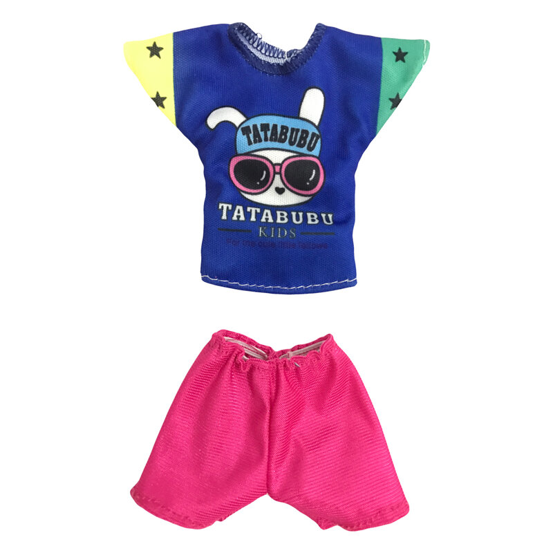 NK Official 1 Pcs Fashion Outfit Blue Dog Pattern Shirt  Pink  Shorts Cute Outfit  Summer Clothes for Barbie Doll Accessories