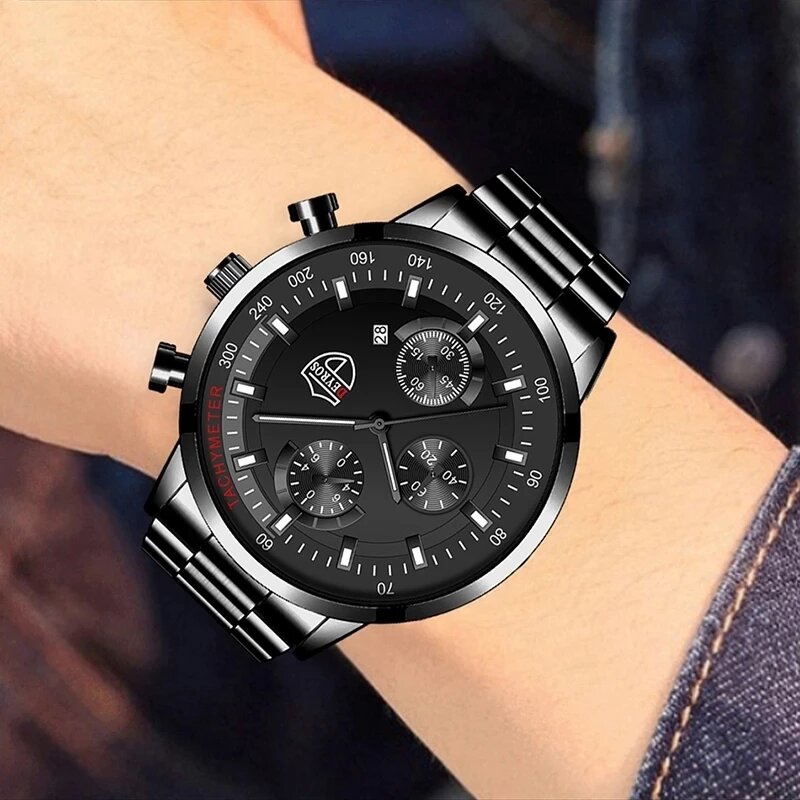 최고 브랜드 패션 남성용 비즈니스 스테인레스 스틸 쿼츠 손목 시계, 남자 럭셔리 가죽 시계