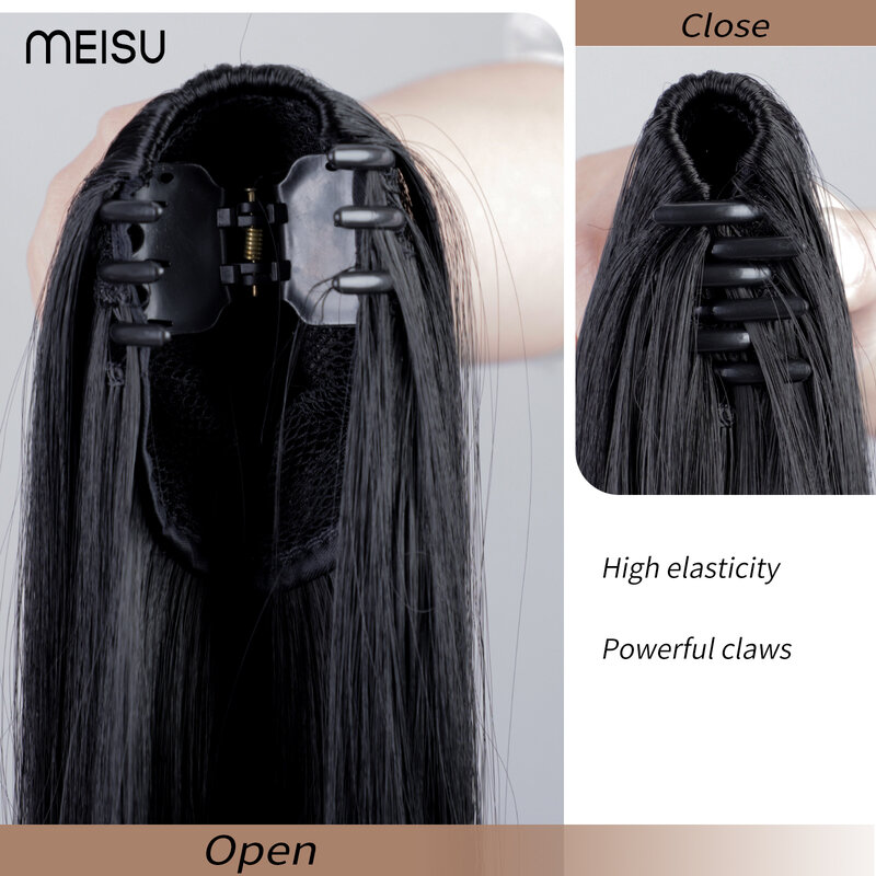 Extension de Queue de Cheval à Griffes pour Femme, Cheveux Longs Synthétiques Lisses, Cheveux Noirs pour ixou Selfie, 22 po, 1Pc