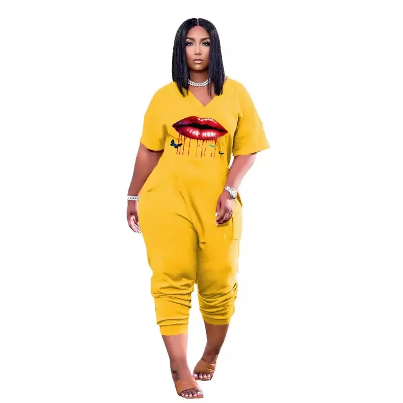 S-5XL Summer 2024 Plus Size Jumpsuits for Women Clothing Short Sleeve Loose Casual Sport Long Romper Female Outfits Dropshipping