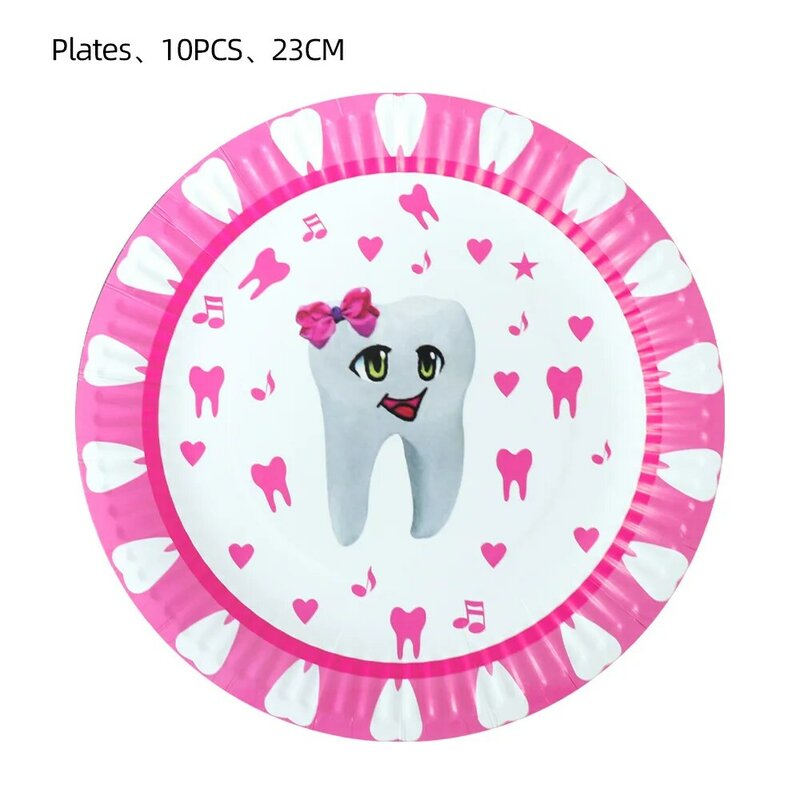 Mädchen mein erster Zahn rosa Party Dekor liefert Einweg geschirr Papp teller Tassen Banner Baby party Geburtstag Zahn ballon