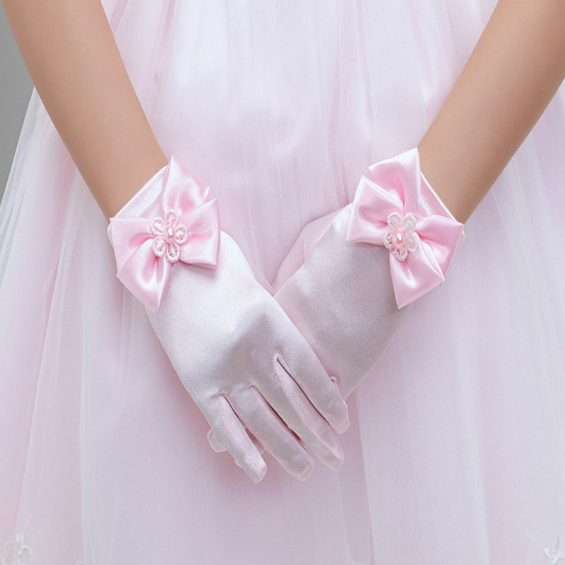 Girl's Bowknot Gloves Charming Party Wear Mittens Ceremony Communion Dress Accessories Kids Children Opera Evening Party Gloves