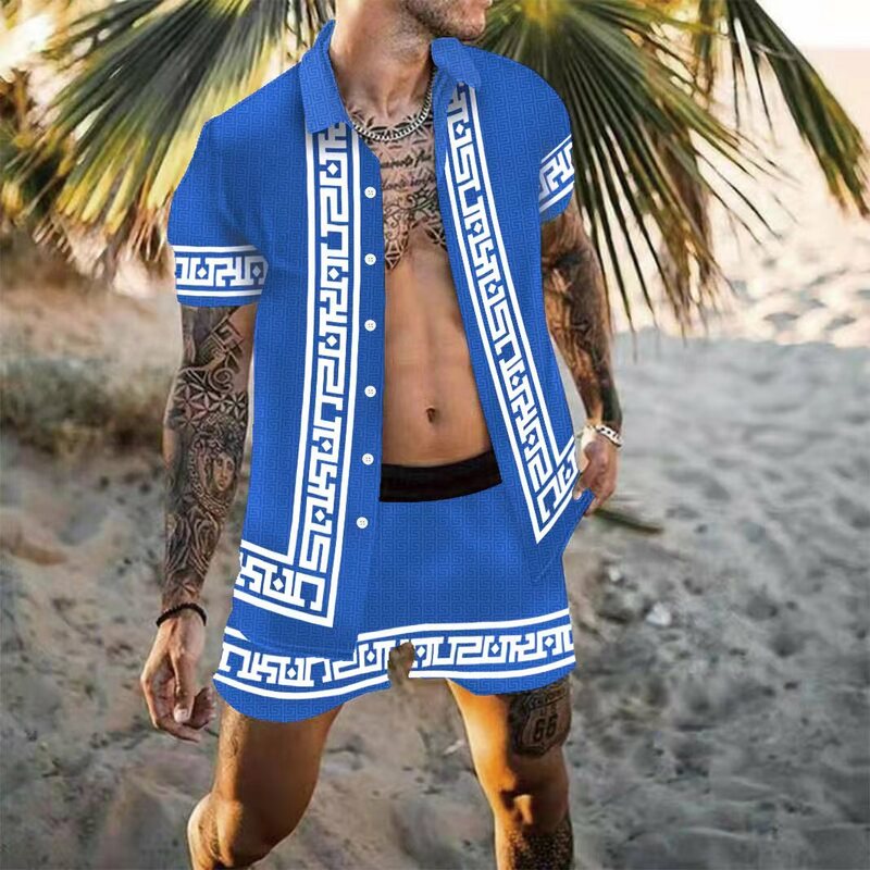 2021 nowe męskie zestawy z krótkim rękawem koszula hawajska + spodenki letni nadruk koszula na co dzień plaża dwuczęściowy garnitur nowa modna odzież