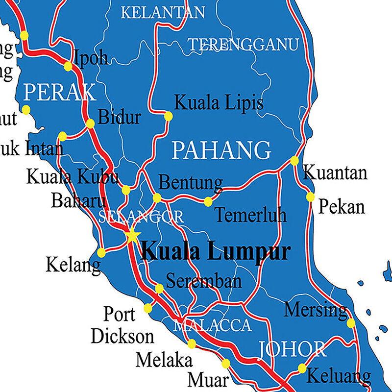 120*60cm el mapa ejecutivo de Malasia en Inglés Arte de la pared póster e impresión lienzo sin marco pintura sala de estar decoración del hogar