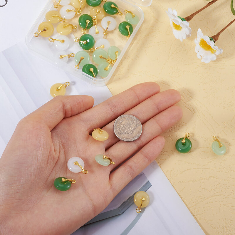 36 buah liontin kaca anting-anting menjuntai pesona dengan paduan jaminan jepit donat/Pi cakram pesona untuk membuat perhiasan DIY gelang kalung