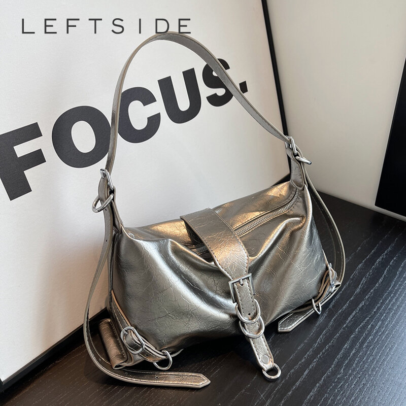 LEFTSIDE borse a tracolla in pelle argento per donna Luxury 2023 Y2k borsa a tracolla ascellare moda coreana borse da ascella femminile