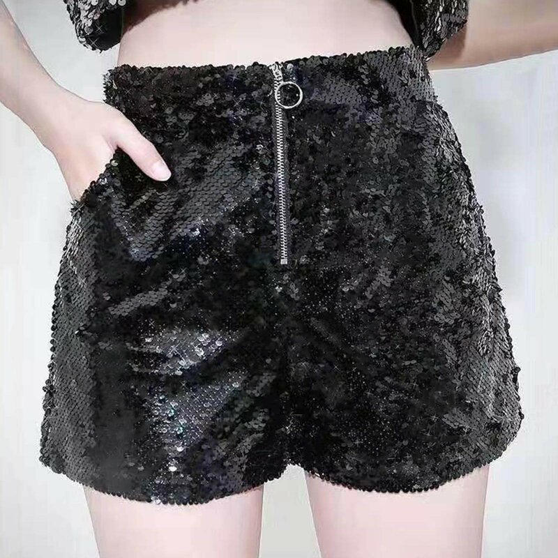 2024 Hot Selling Ladies Chic Pants Women'S Casual Sequined Shorts Elastic High Waist Comfy Summer Short Pants With Pocket Outfit