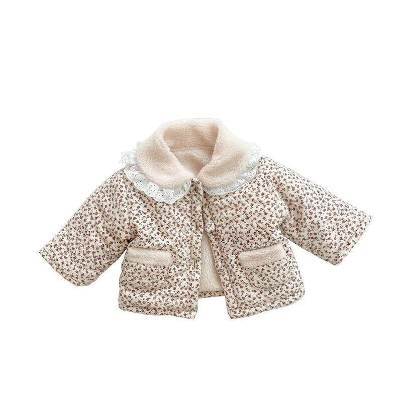 Bebê meninas adorável calor inverno único-breasted floral velo casacos de algodão criança therme casacos roupa infantil topos 0-36 meses