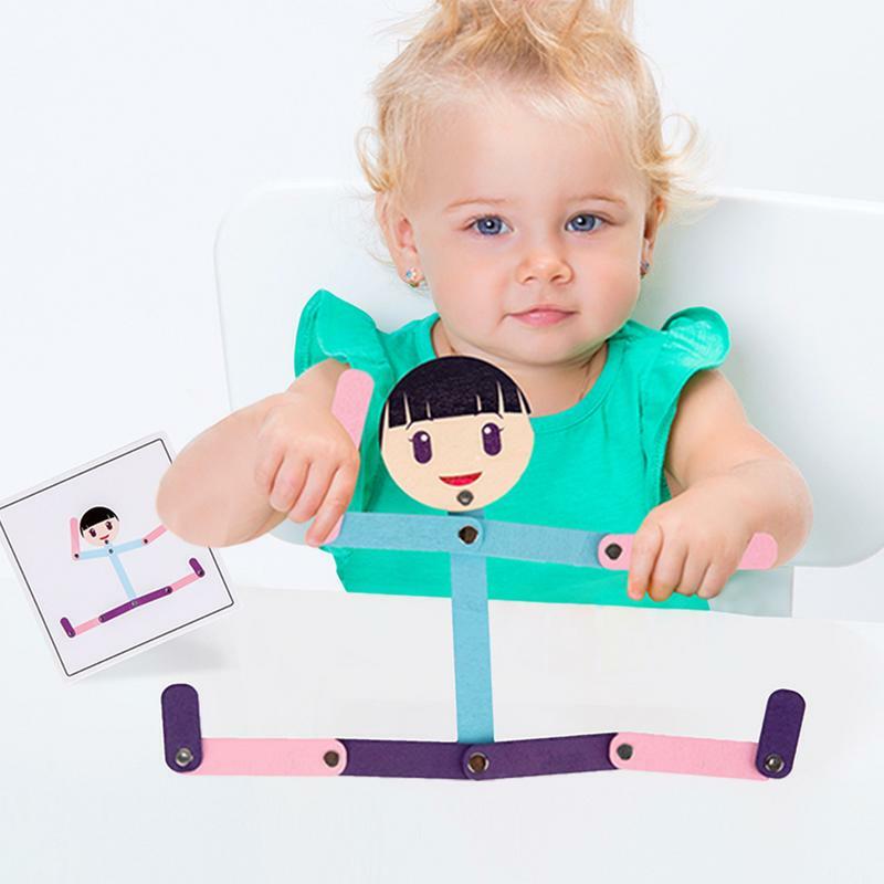 Robot Puzzle per bambini Robot da uomo in legno regolabili per bambini giocattolo interattivo Montessori con carte da 24 pezzi e viaggio d'azione da 48 pezzi