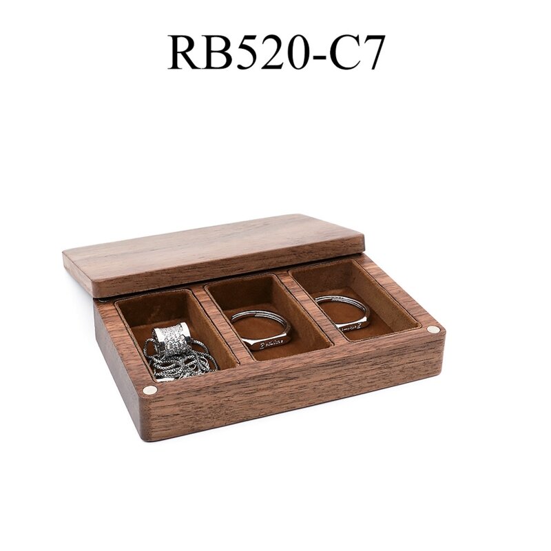 Rustic Walnut Wooden Small Engagement Ring Box Solid Wood Mini Round Ring Box for Proposal Wedding Ring Storage