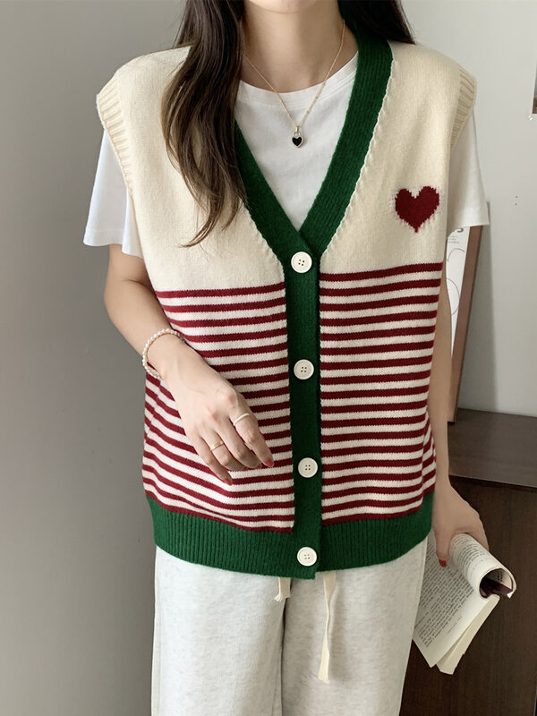 Colorfaith nowy 2022 Chic koreański modne w paski kamizelka dzianiny Vintage swetry kobiety jesień zima odważna kobieta kamizelki SWV3528JX