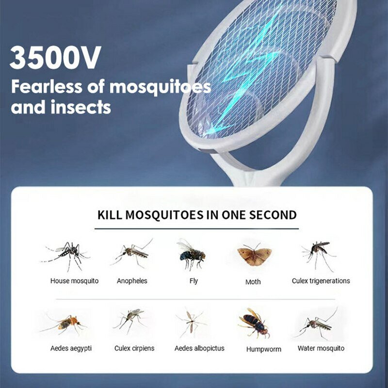 5 In 1 Fast Charging Racket Kill Fly Bug Safety Insulated Battery Powered Lamp ABS Adjustable Electric Mosquito Swatter